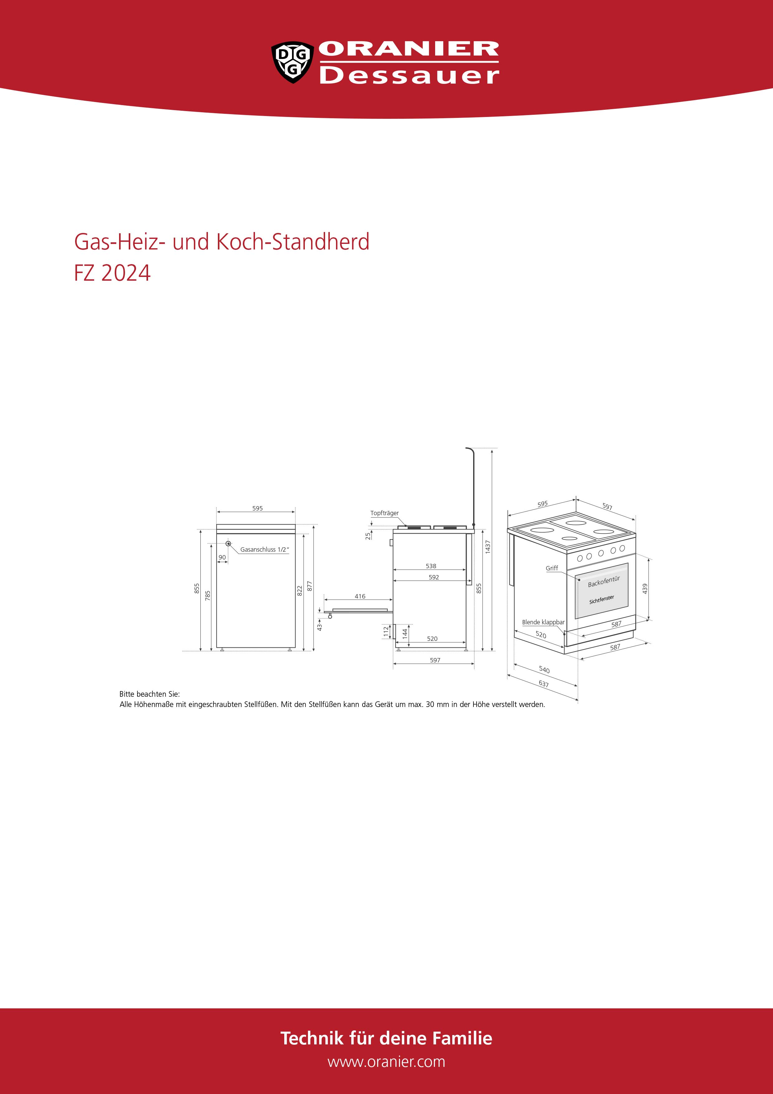 Oranier Gas-/Elektro-Herd 60cm FZ 2024