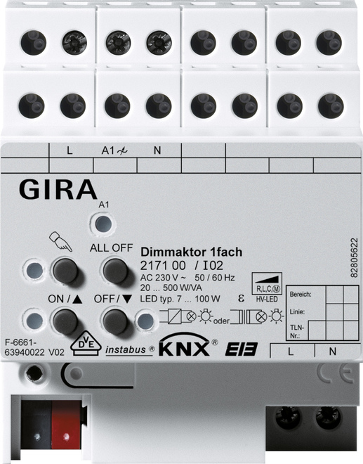 Gira Universal-Dimmaktor 1f. 500W KNX/EIB REG 217100