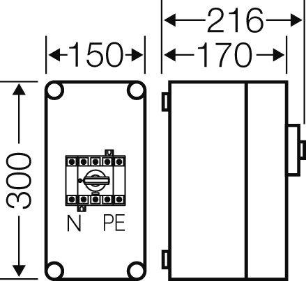 Hensel Mi-Lastschaltergehäuse 63A, 3polig+PE+N Mi 7103