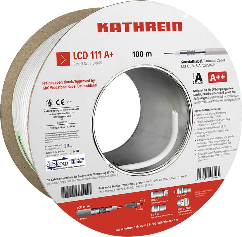 100 M Kathrein Koaxialkabel 130 dB, A+ LCD 111 A+/100m Eca