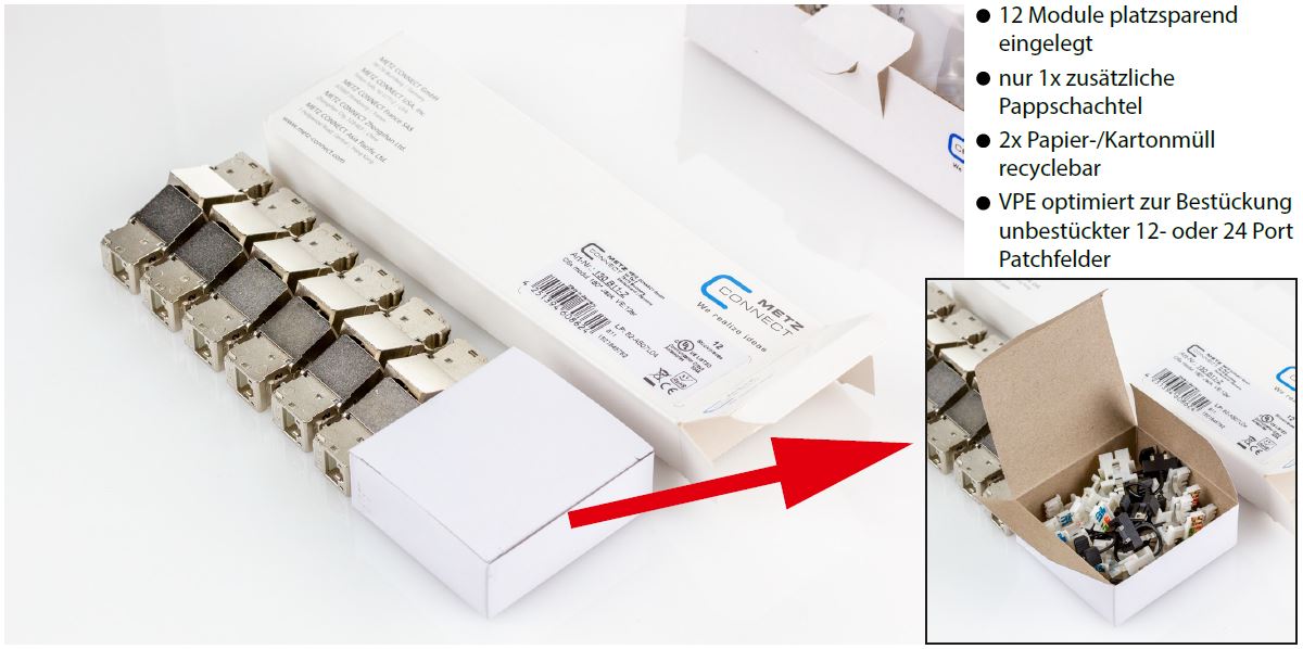 12 STK Metz Connect C6Amodul 180 Jack Cat. 6A geschirmt TN-C6Amod-180-12