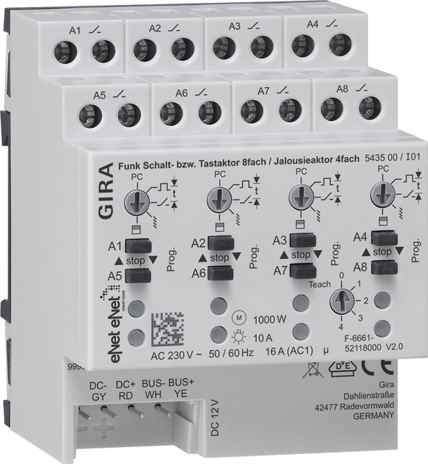 Gira Funk Schalt-/Jalousieaktor REG 8f 4f 543500