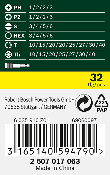 Bosch Power Tools Schrauberbit-Set 32-tlg. 2607017063
