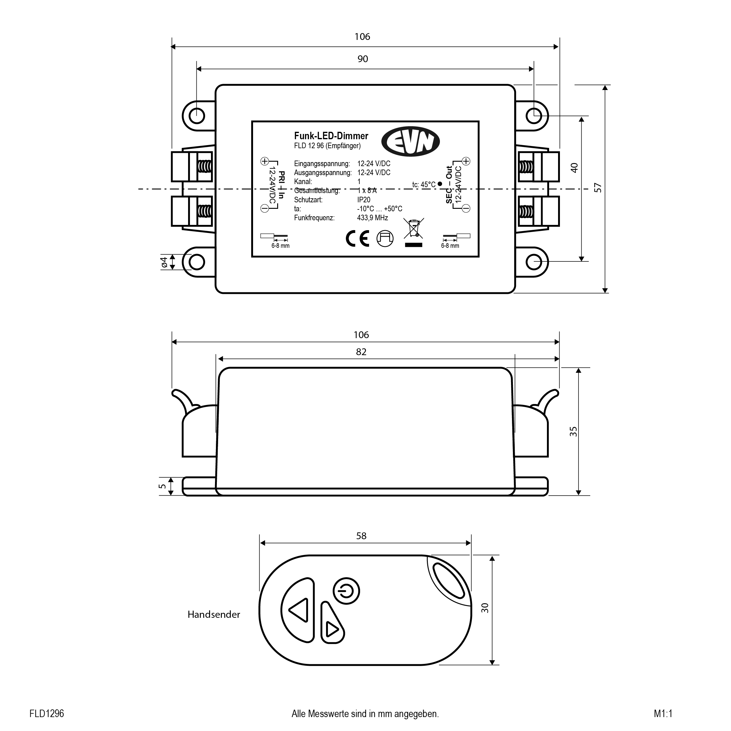 EVN Lichttechnik LED-Funk-Dimmer-Set 12/24V DC IP20 FLD 1296