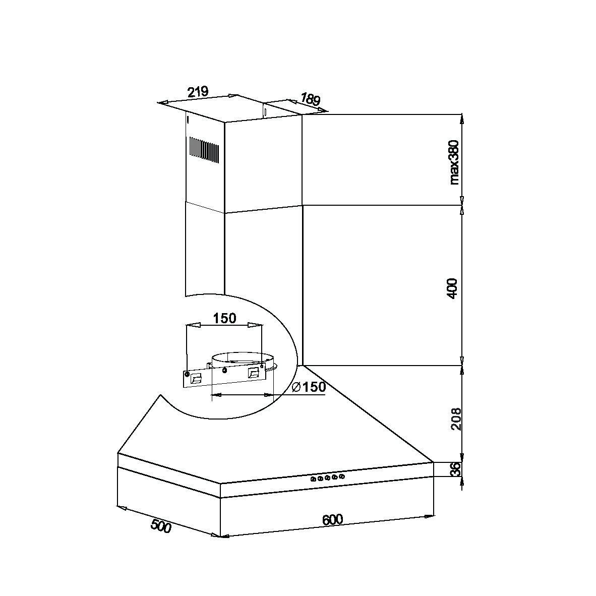 Amica Kaminhaube Trapez,60cm KH 17286 S