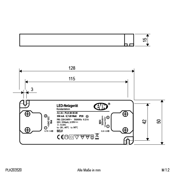 EVN Lichttechnik LED-Netzgerät 350mA 0,7-20W IP20 PLK203520