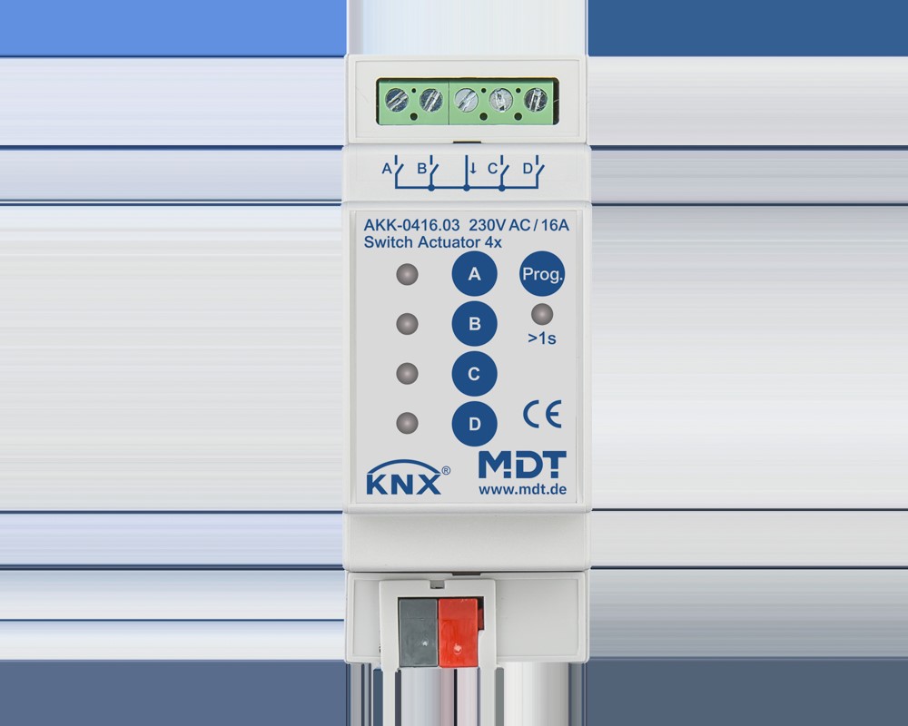 MDT technologies Schaltaktor 4-fach 2TE REG,16A,230VAC,Komp. AKK-0416.03