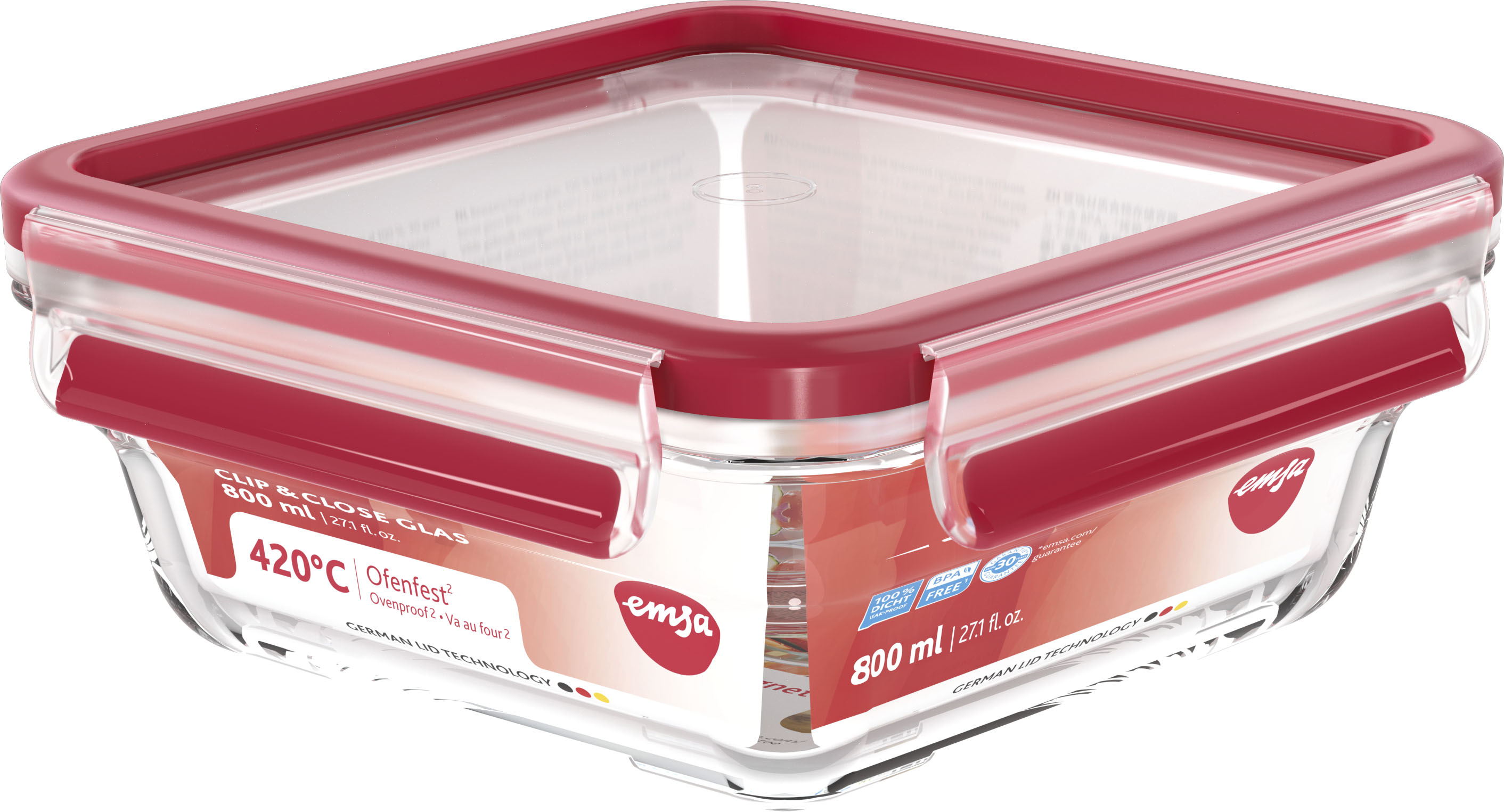 Groupe SEB WMF Frischhaltedose Glas quadratisch CLIP CLOSE qu.0,8l