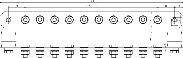 DEHN Potentialausgleichschiene o. Abdeckung CU PAS I 10AP M10 CU