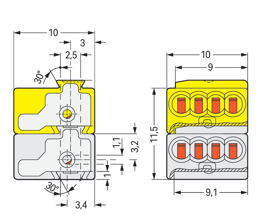 50 STK WAGO GmbH & Co. KG Busankoppler-Klemme lichtgrau gelb verr. 243-212