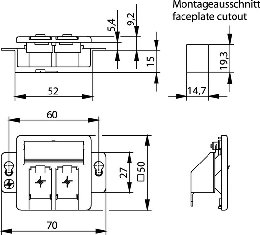 Telegärtner Modul-Aufnahme 2fach UP/50 aws leer f.BR 100021416