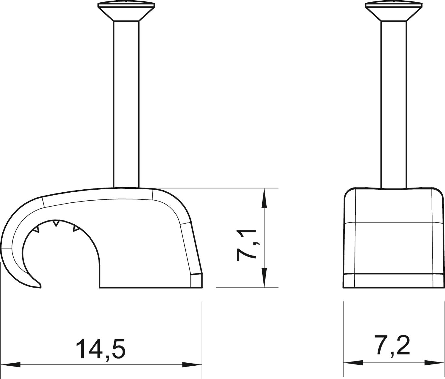 100 STK OBO Bettermann Vertr Haft-Clip m.Nagel 4-7mm L25 PP lgr 2025 25 LGR