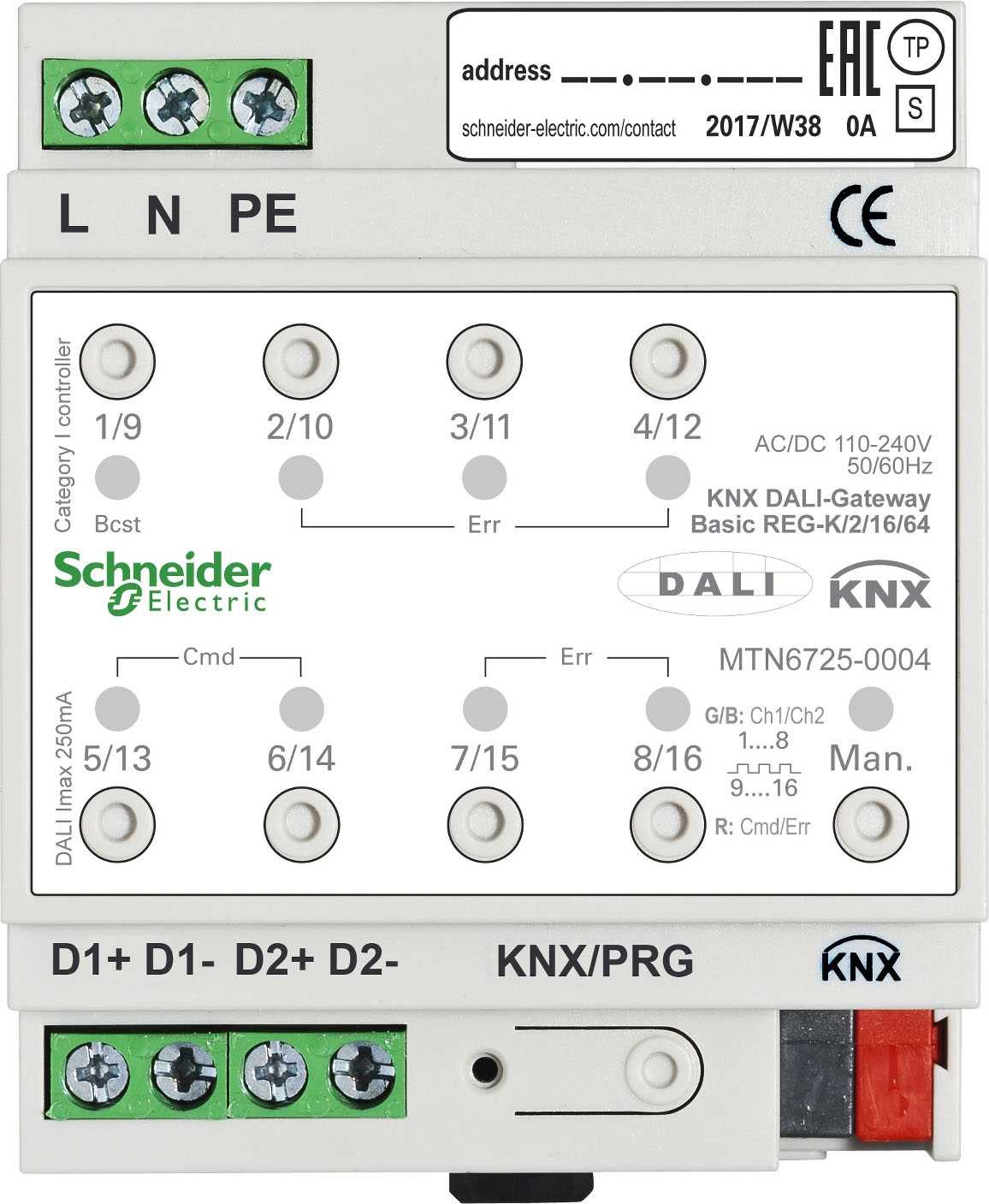 Schneider Electric KNX DALI-Gateway Basic REG-K/2/16/64 2Kanal MTN6725-0004