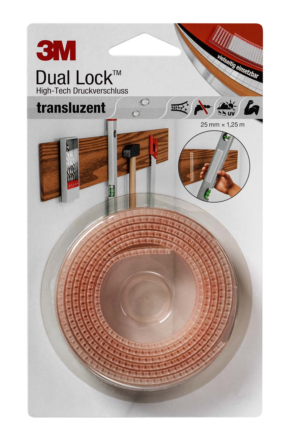 3M Deutschland Klettband Druckverschluss 25mmx1,25m,transluz. SJ 3560
