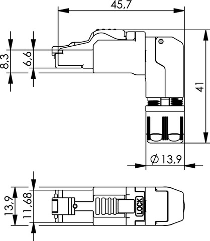 Telegärtner Stecker Cat.6A gewinkelt MFP8 T568A AWG22-27 100023061