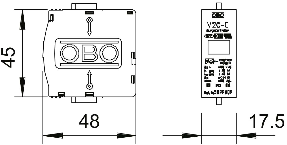 OBO Bettermann Vertr Oberteil f.Übersp.ableiter Modul 220V V20-C 0-280