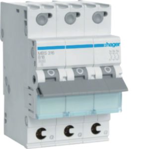 Hager Leitungsschutzschalter 3p. B-16A,6kA,3M QC MBS316