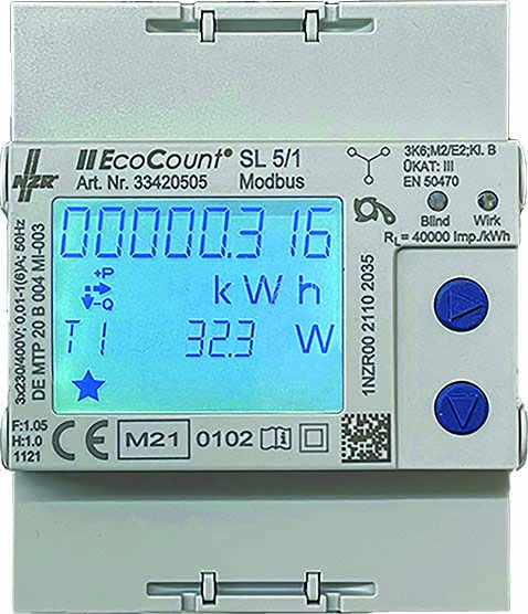 NZR Elektr.Hutschienenzähler 5//1A S0, MID EcoCount SL#33420205
