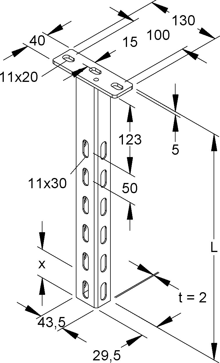 Niedax Hängestiel, U-Profil 43,5x29,5x301mm HU 4530/300 FL