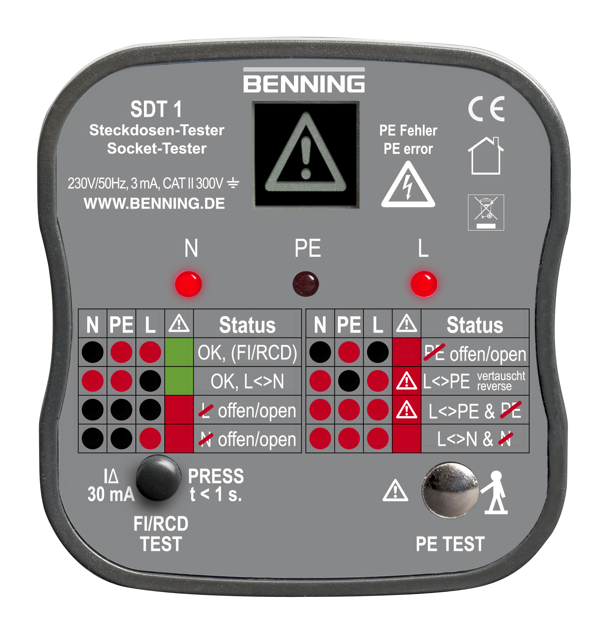Benning Steckdosentester mit Fingerkontakt SDT 1