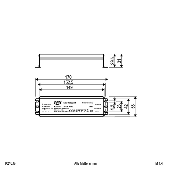 EVN Lichttechnik LED-Netzgerät 24VDC 0-36W IP67 K 24036