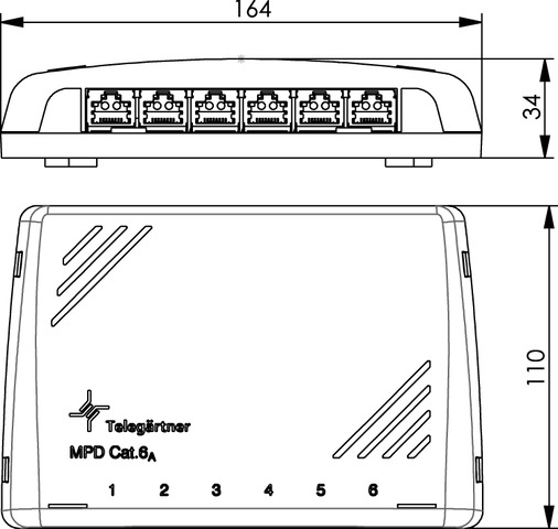 Telegärtner Mini-Verteiler Cat6A MPD6-HS K RAL7035 100006988