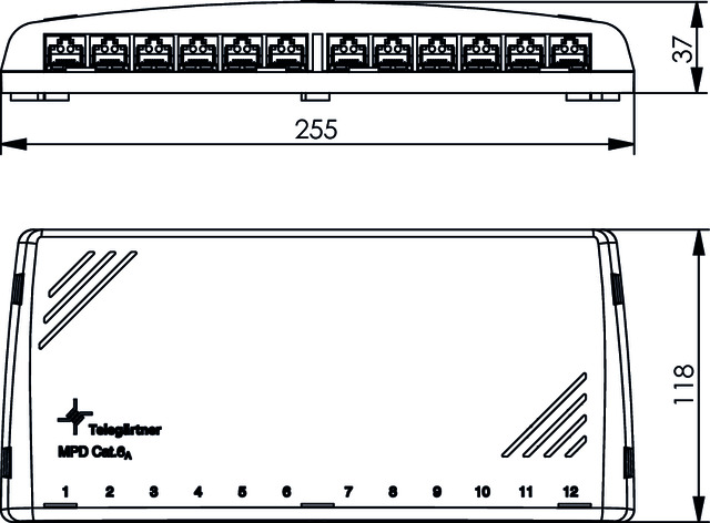 Telegärtner Mini-Verteiler Cat6A MPD12-HS RAL7035 100006998