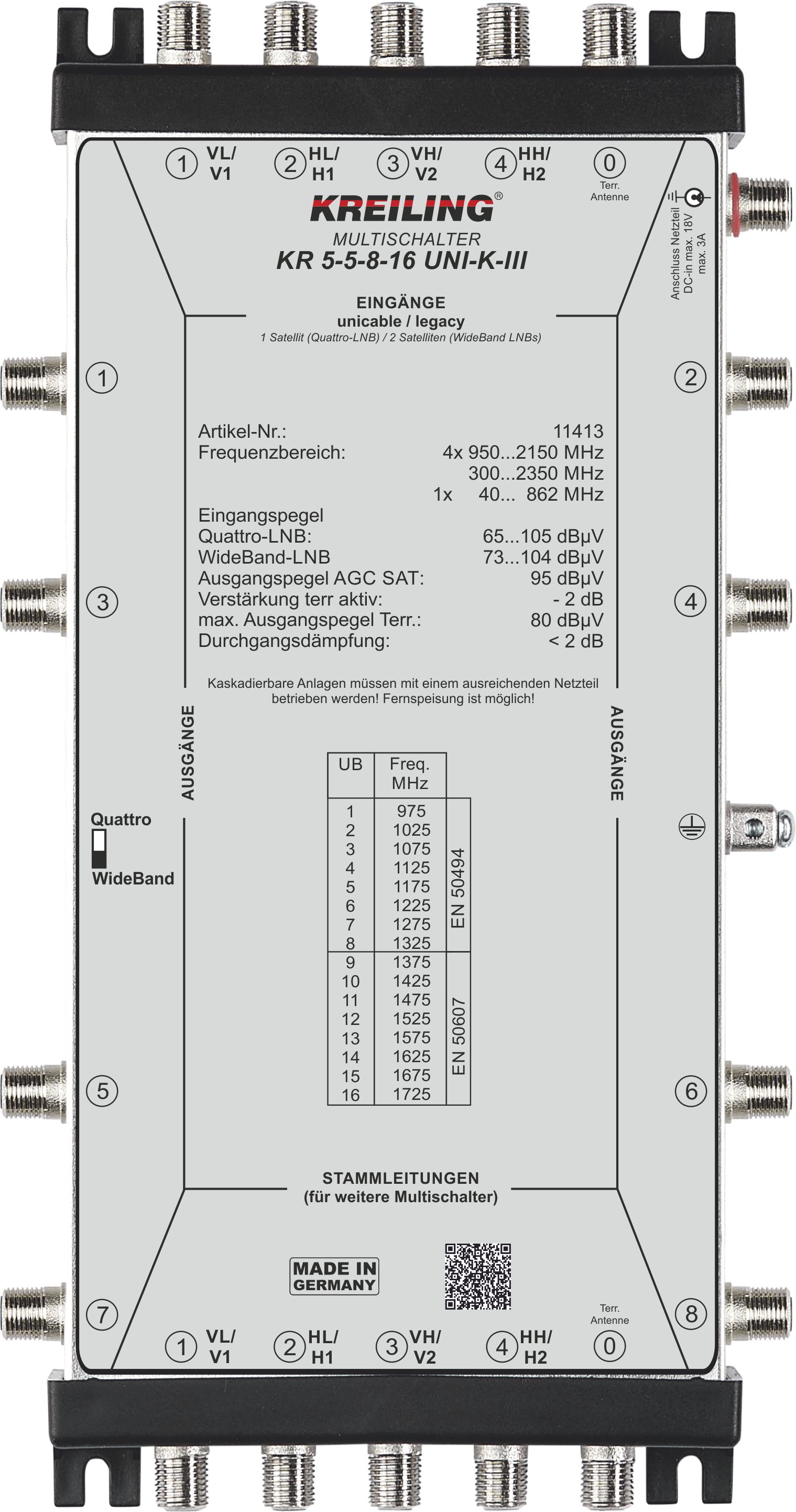 Kreiling Tech. Unicable Kaskaden-MS 8 Ausg. je 16 User KR 5-5-8-16 UNI-KIII