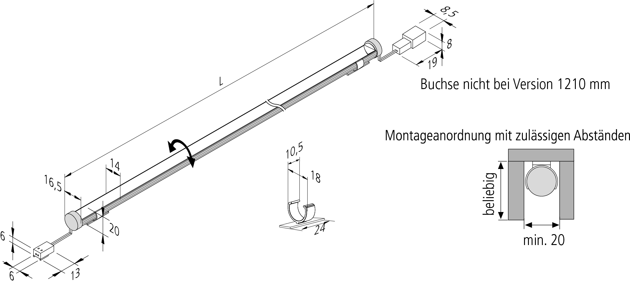 Hera LED-Linienleuchte LED-Pipe,990lm,3000K 61001610302