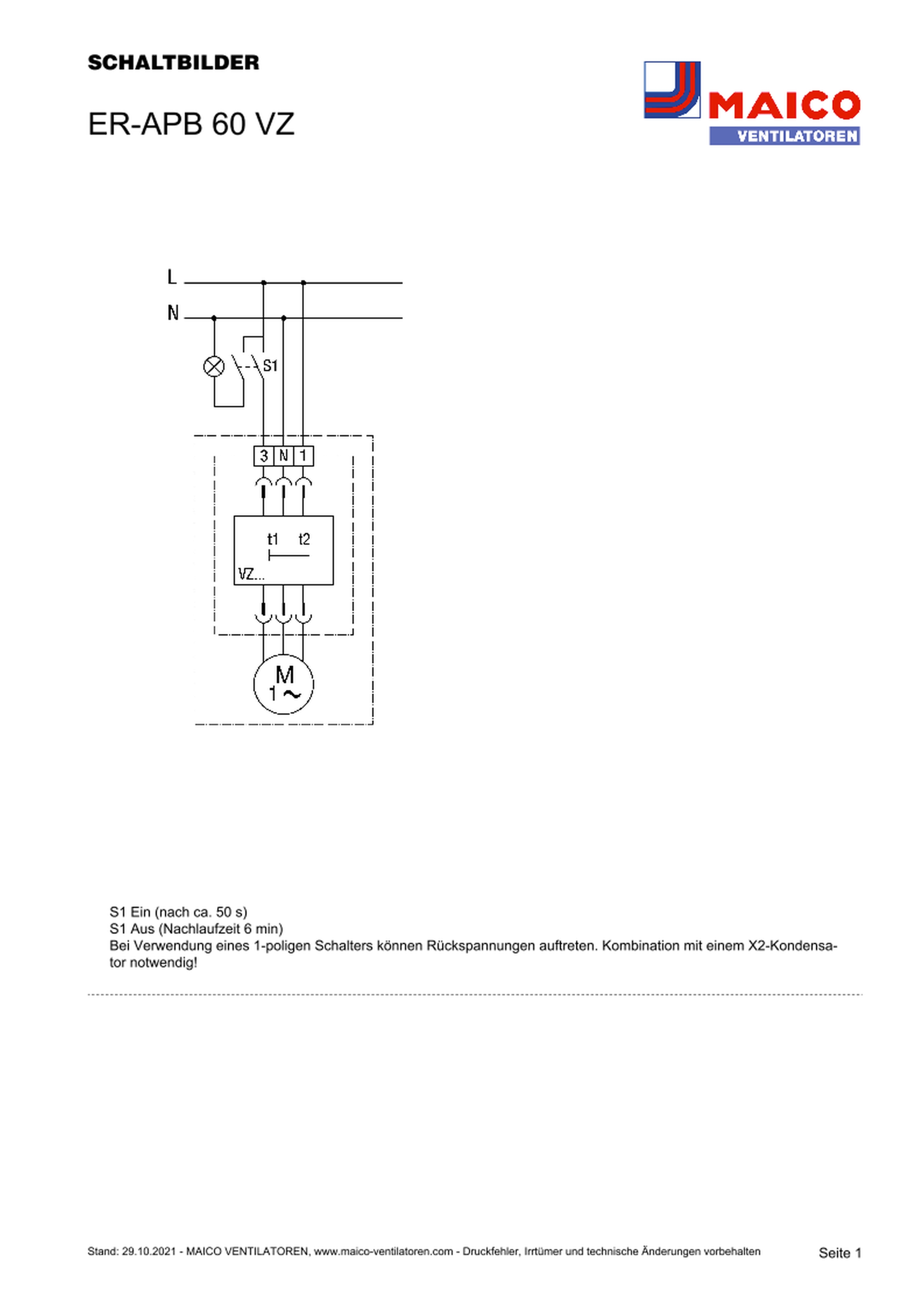 Maico Ventilator,Verzög.Schalter 21W,61cbm/h,IPX5 ER-APB 60 VZ