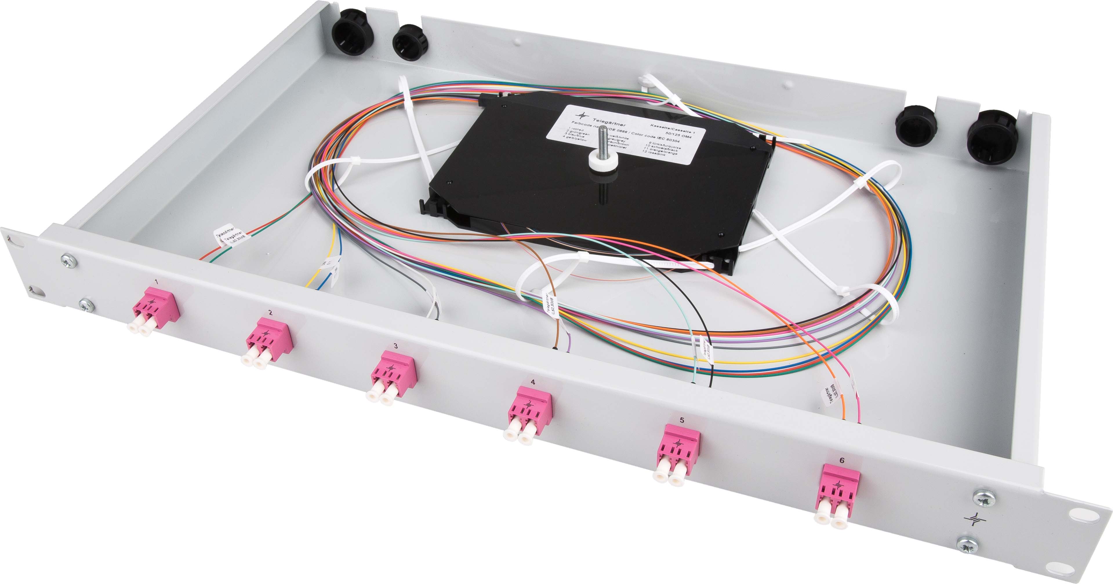 Telegärtner Spleißbox bestückt 24xLCD 50/125OM4 1HE TNSB-Be-24LCD-50-OM4