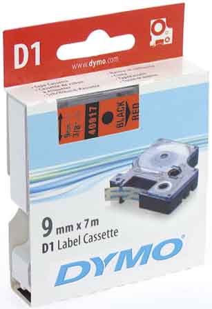 Newell Brands D1 Schriftband 9mm/7m schwarz auf rot 40917